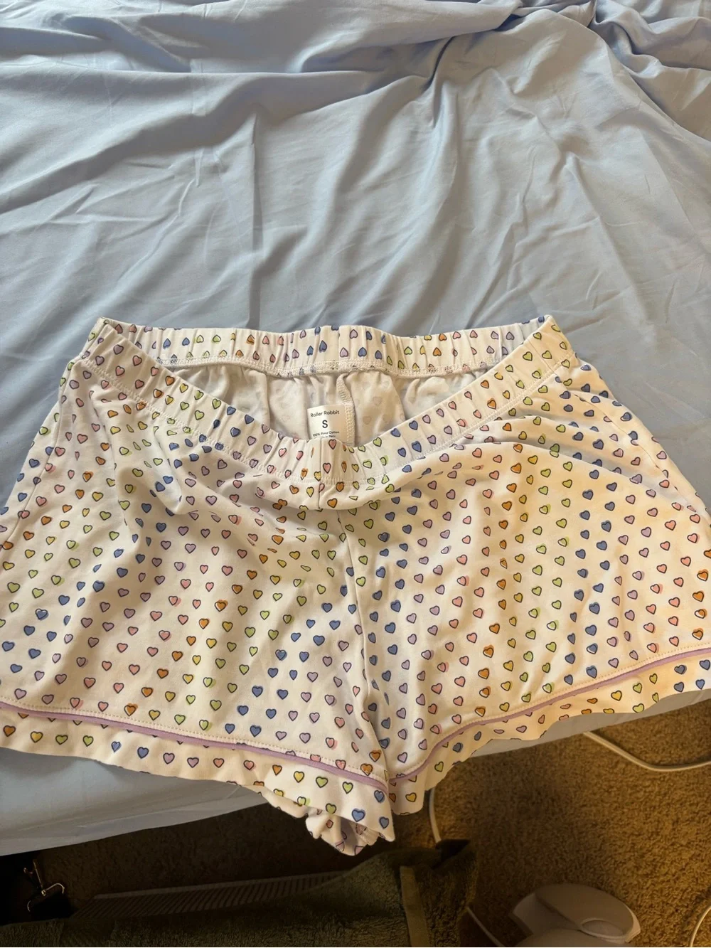 Roller Rabbit White Rainbow Heart-Print Short Pajama Set